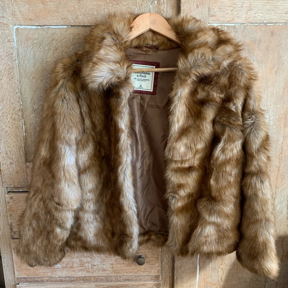 Abercrombie and Fitch Faux Fur Brown Jacket, M